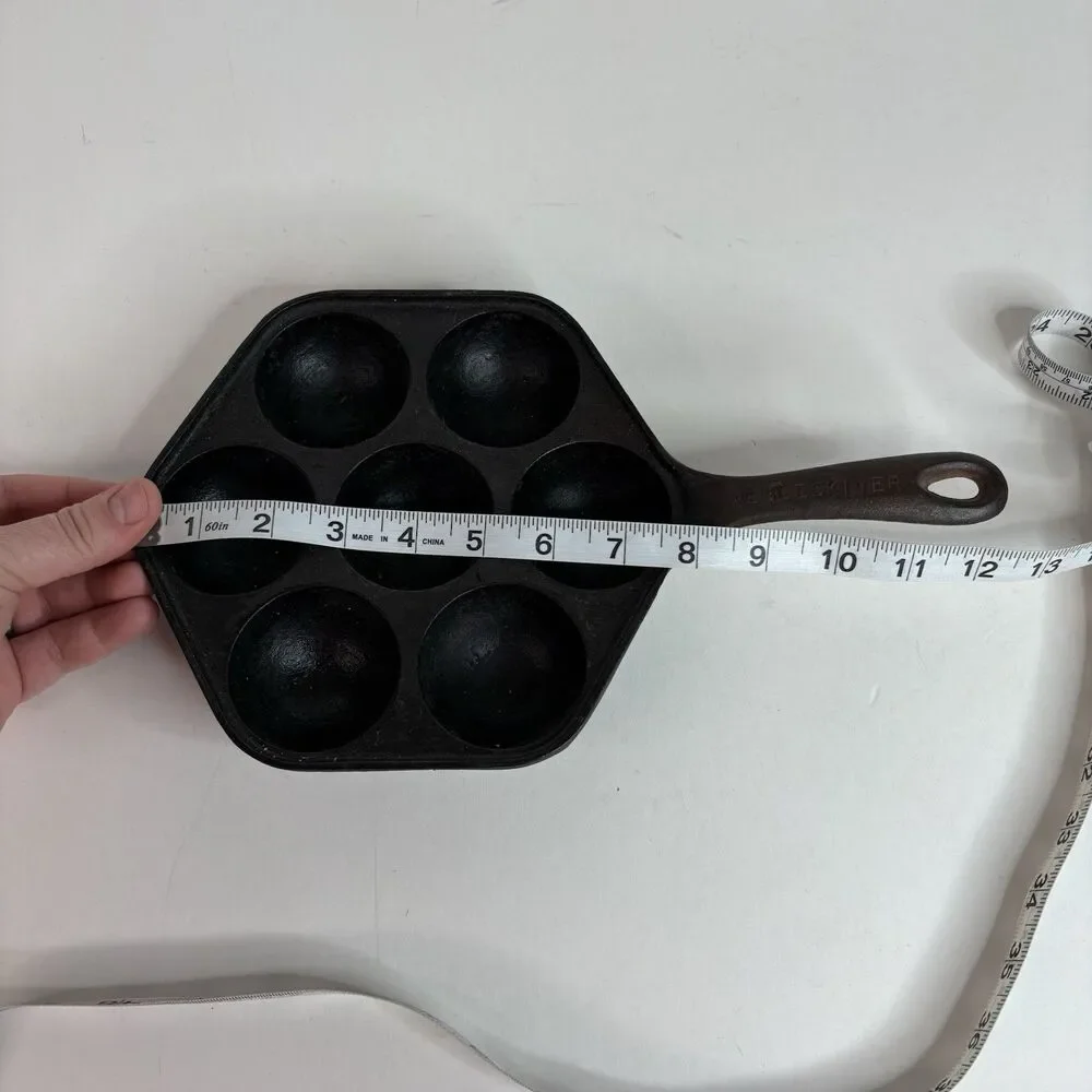 Vintage Aebleskiber Cast Iron Pan, 8” Pan With 7 2” Holes Danish Pancake Pan